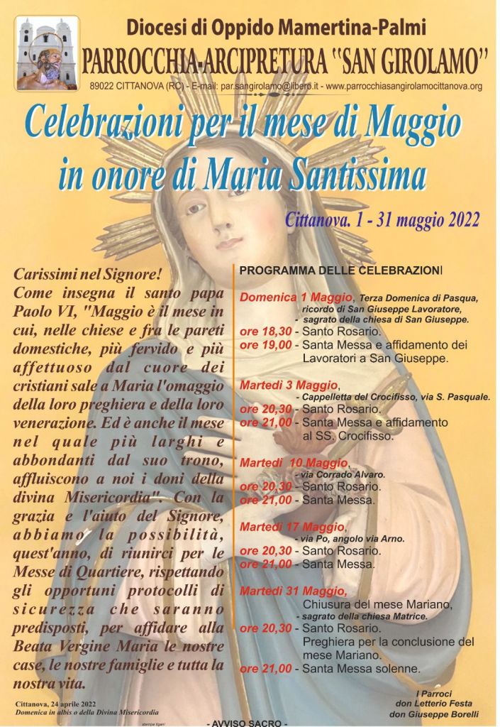 Celebrazioni Per Il Mese Di Maggio In Onore Di Maria Santissima 